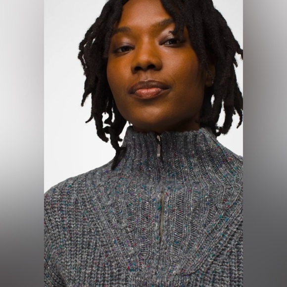 NWT Prana Laurel Creek Sweater Size S Charcoal Cable Knit Poly Silk Wool Blend - Picture 5 of 11